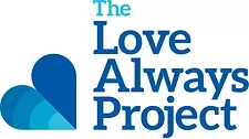 The Love Always Project logo, which says the title of the organization in blue with a two-toned blue heart.